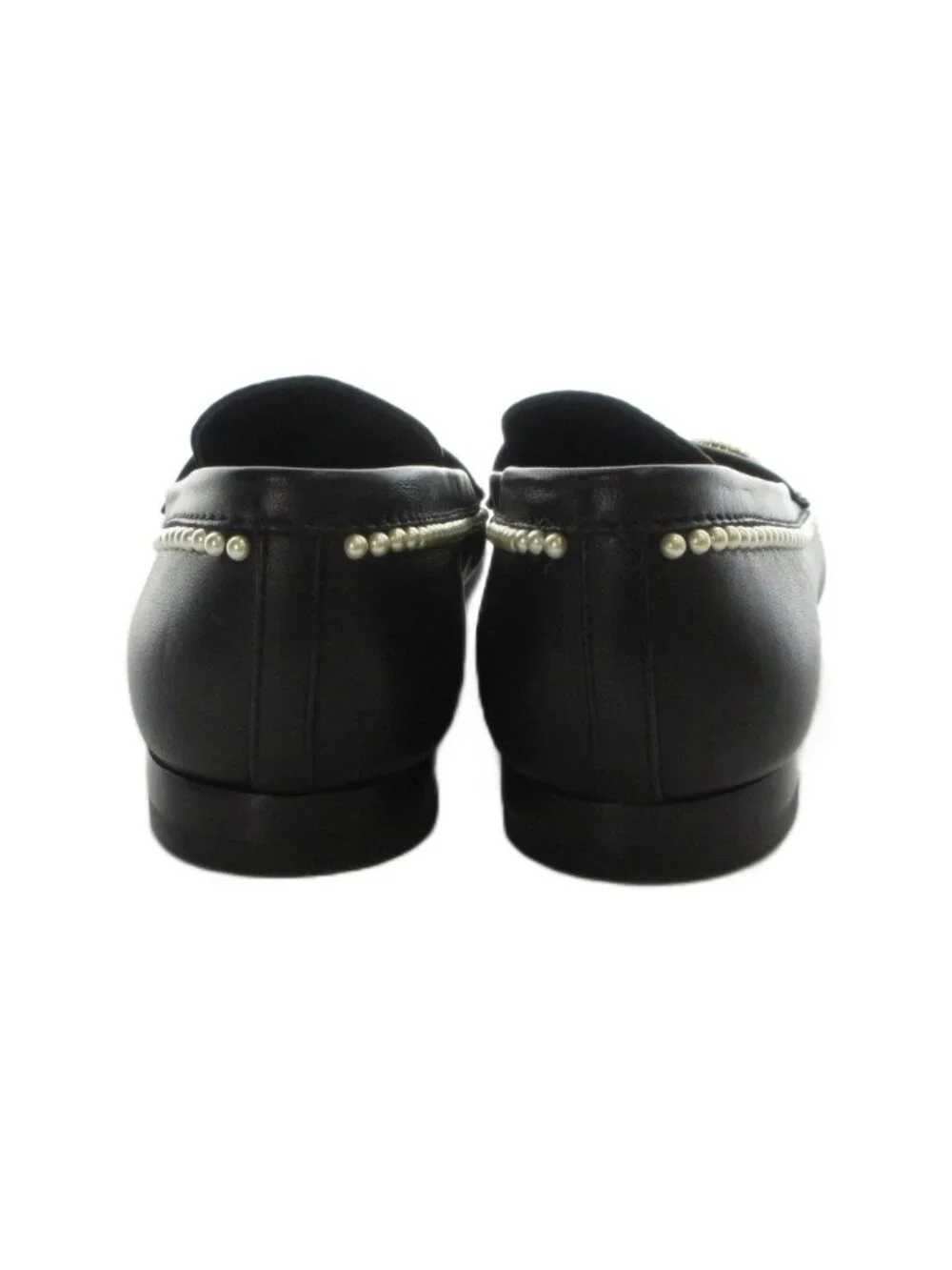 Chanel Loafers Moccasins CC Logo Faux Pearl Leather 34 Black